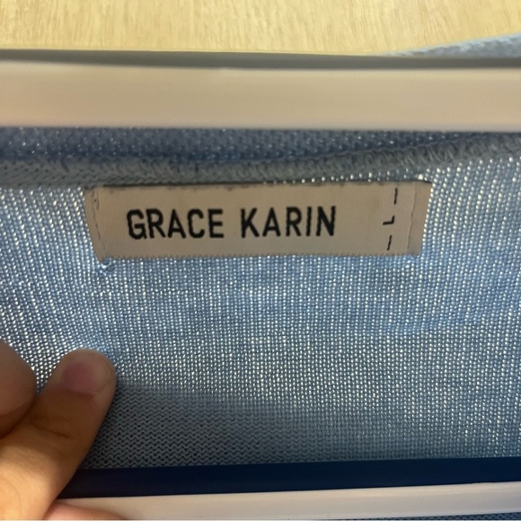 Blue long sleeve button up cardigan top shirt grace karin size large women’s - Picture 2 of 5